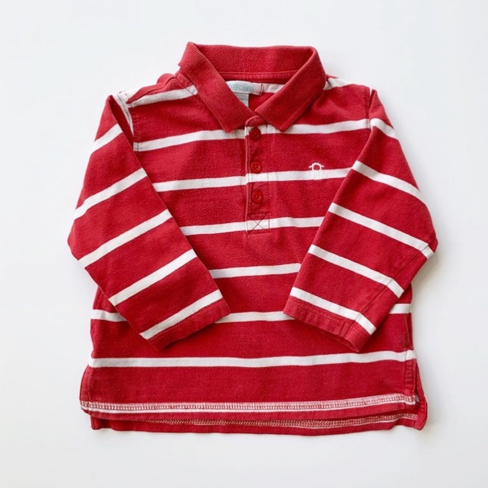 Obaibi Red and White Striped Collared Shirt